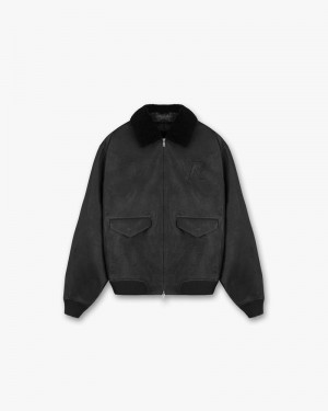 Pánské Bunda Represent Flight Læder Černé | CZ-MSRTY9586