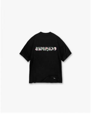 Pánské Tričko Represent Floral Initial Černé | CZ-QRSBW4872