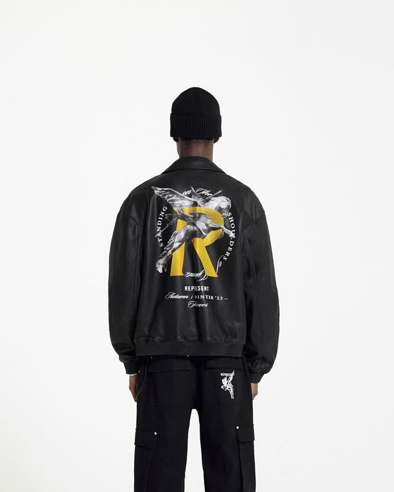 Pánské Bunda Represent Giants Læder Černé | CZ-EJLSN5279