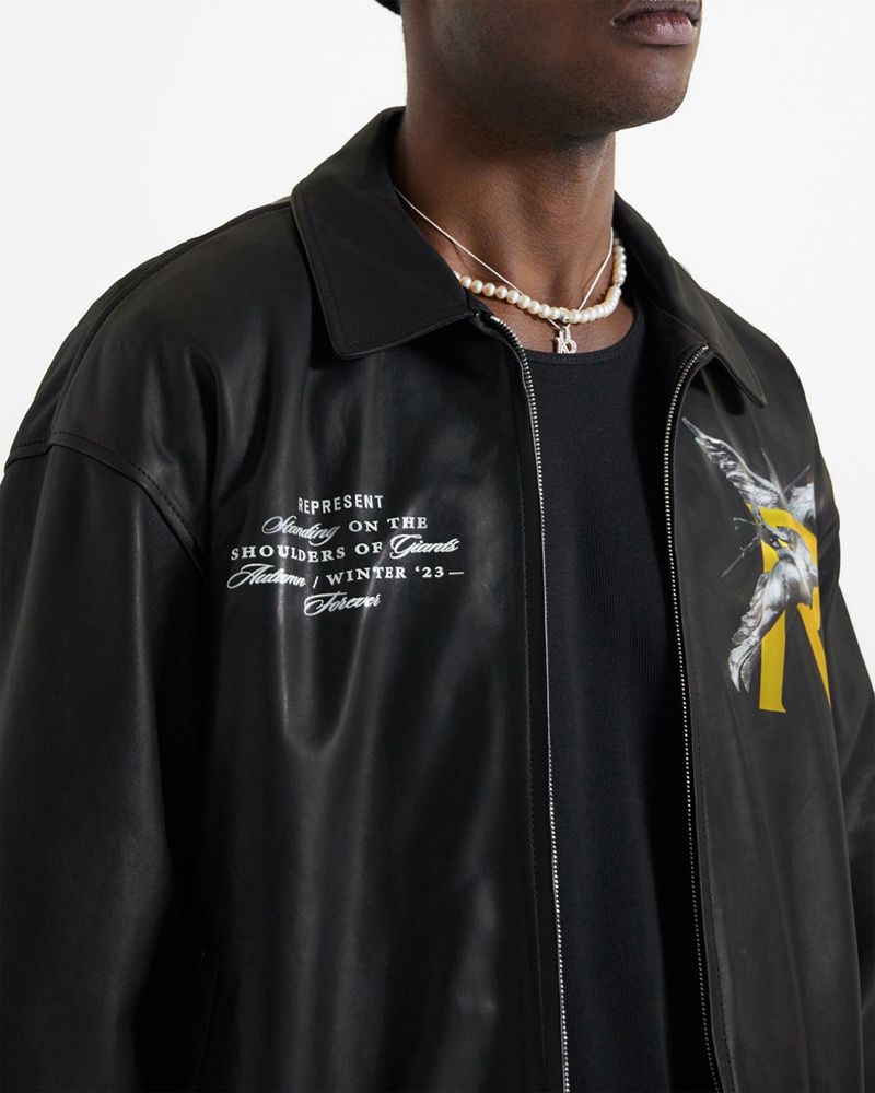 Pánské Bunda Represent Giants Læder Černé | CZ-EJLSN5279
