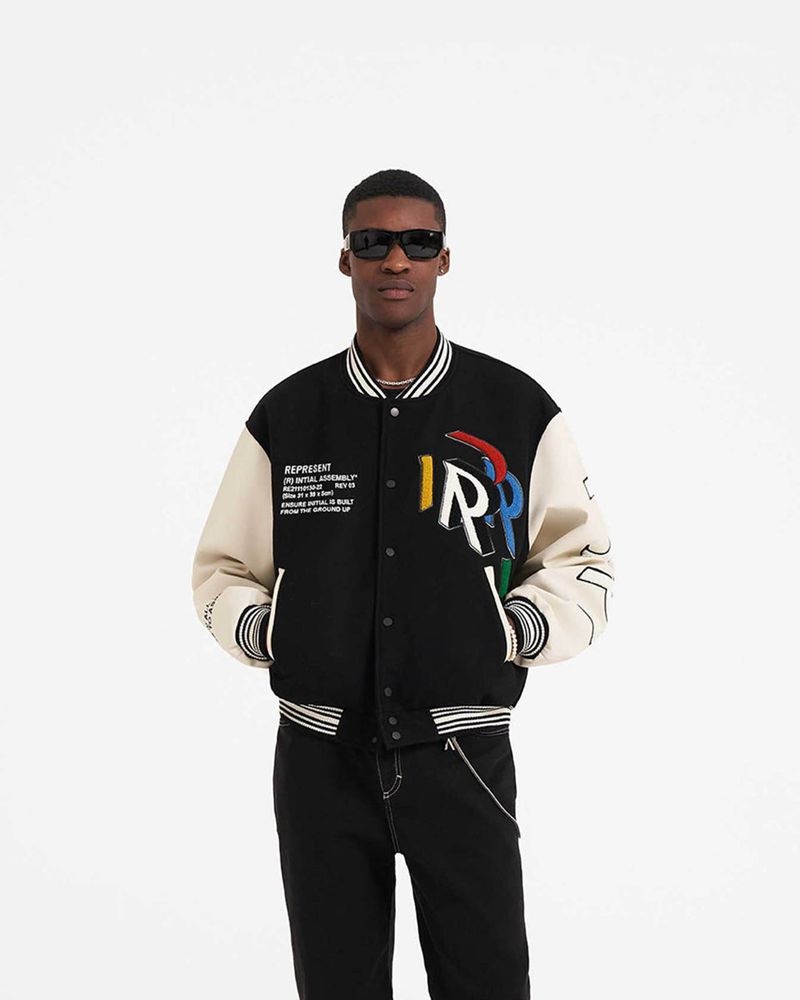 Pánské Bunda Represent Initial Varsity Černé | CZ-ZTRXQ4872