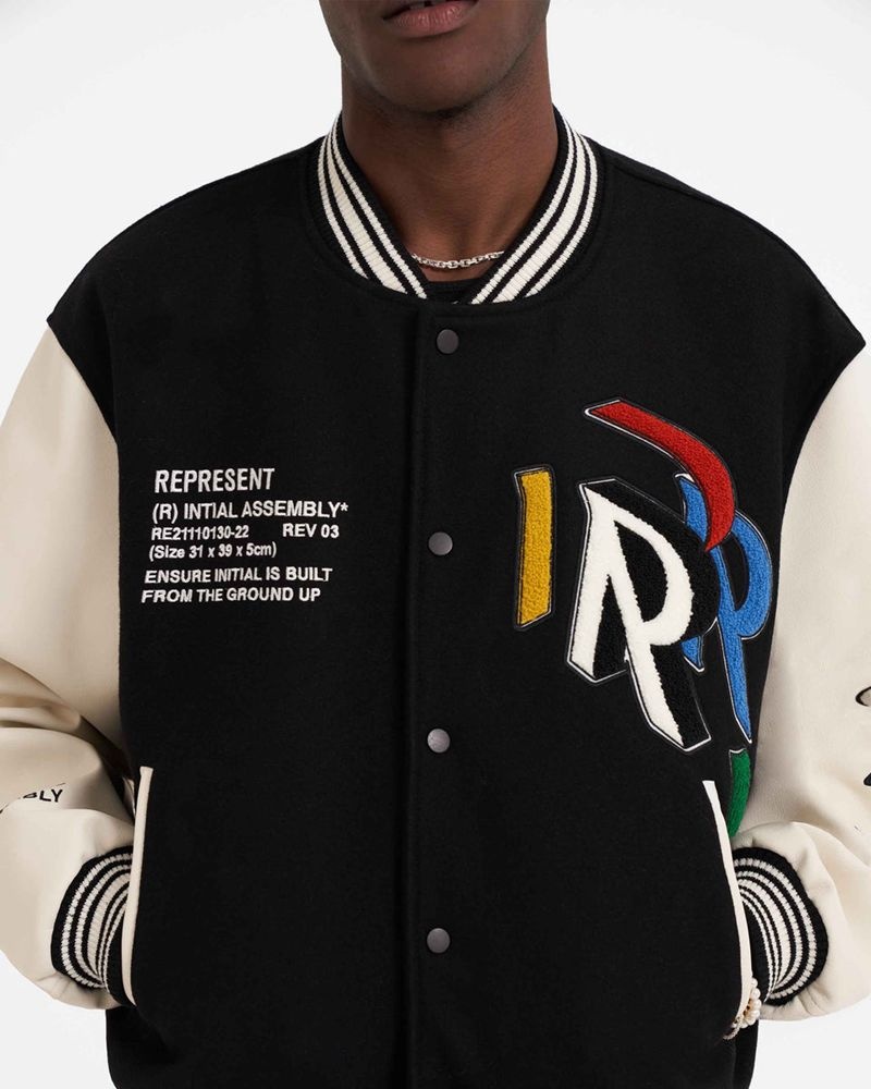 Pánské Bunda Represent Initial Varsity Černé | CZ-ZTRXQ4872