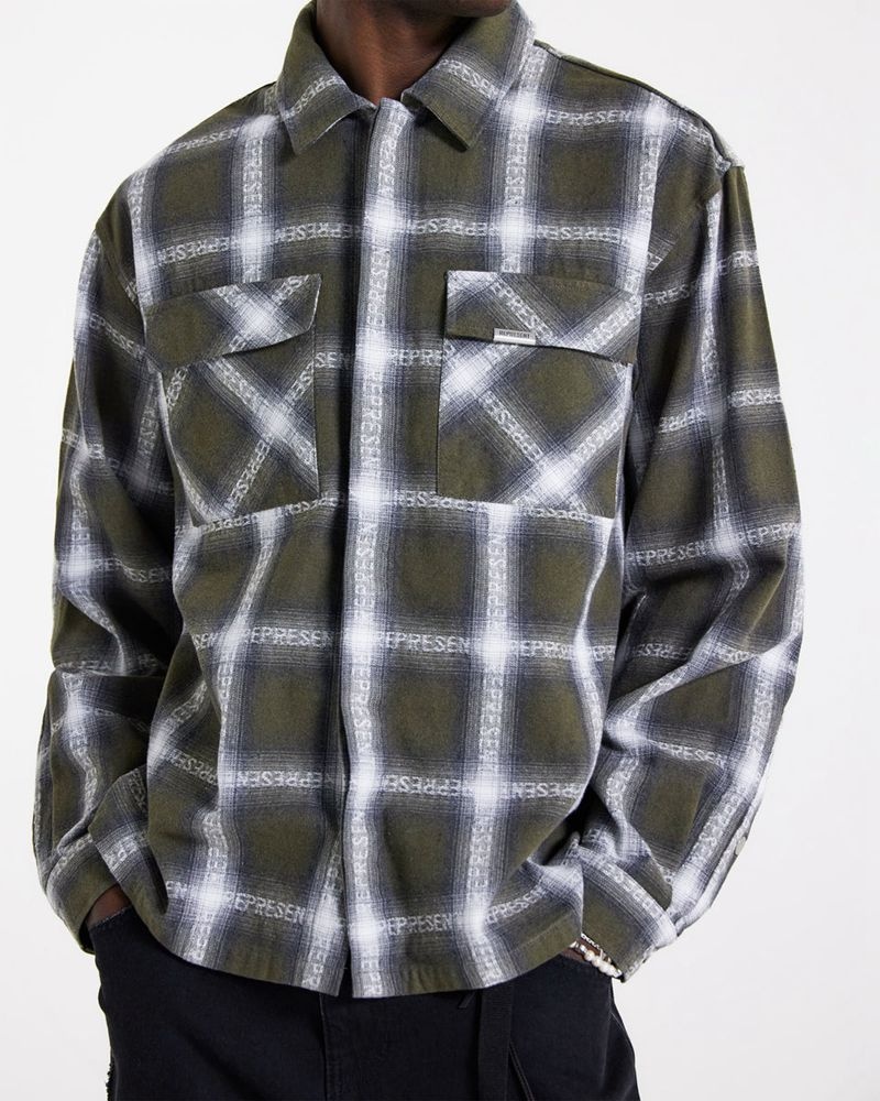 Pánské Košile Represent Logo Flannel Olivy Zelené | CZ-CXMGD9475