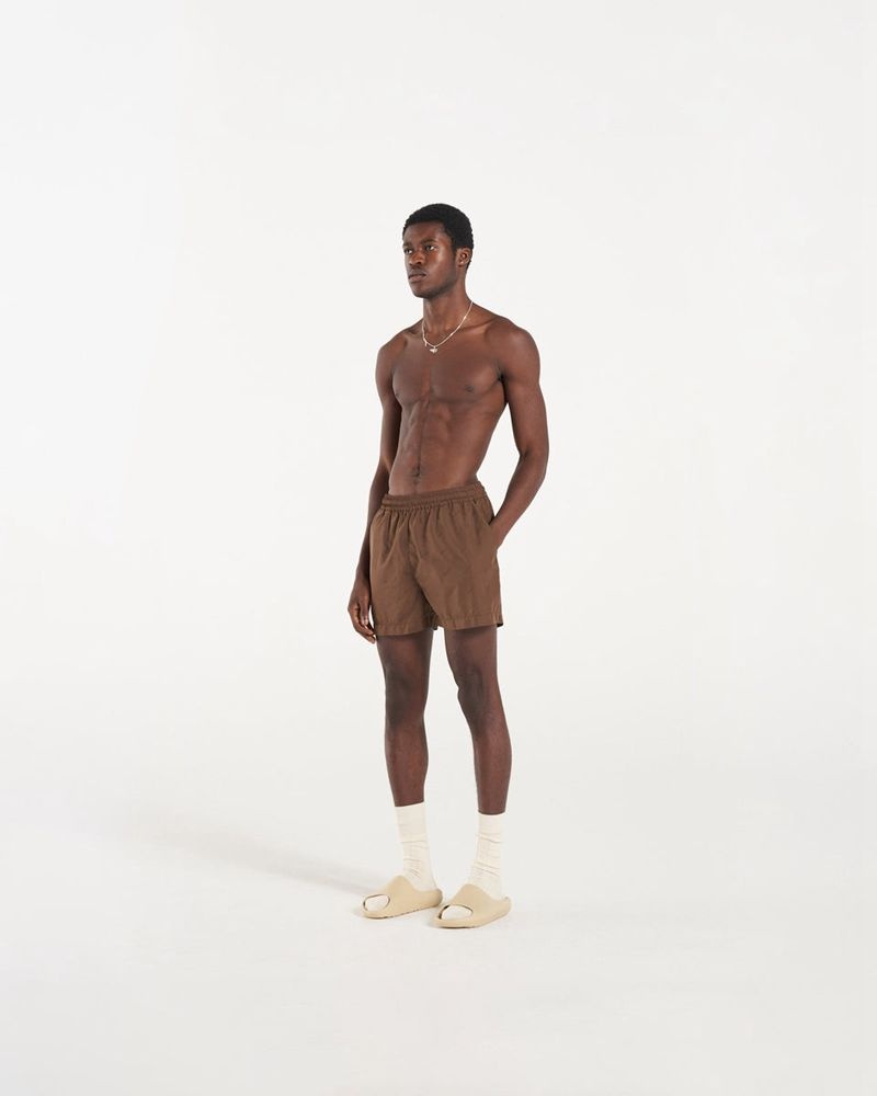 Pánské Koupací Šortky Represent All Over Logo Tmavě Hnědé | CZ-YBRQG1257