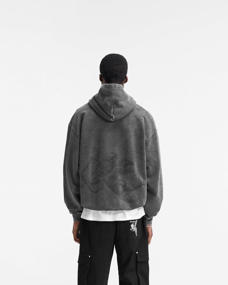 Pánské Mikina s Kapucí Represent Cherub All Over Tmavě Šedé | CZ-ASYHB0736