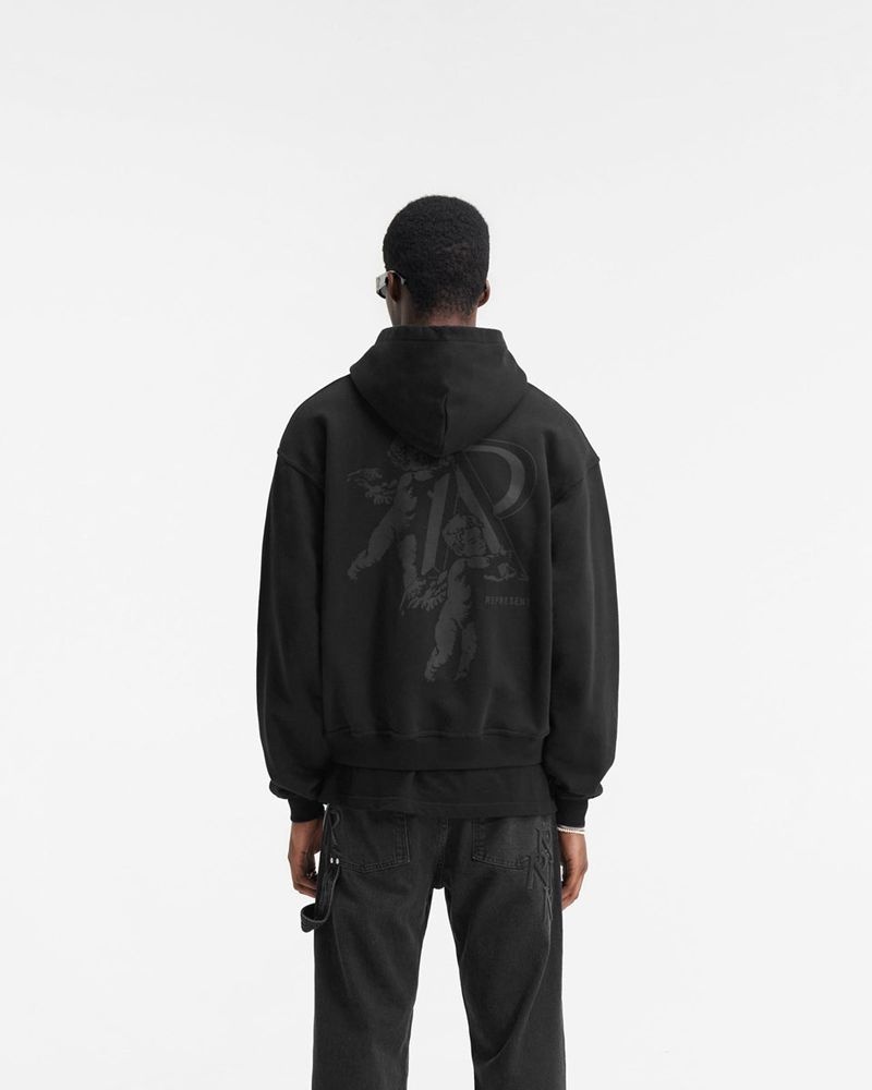 Pánské Mikina s Kapucí Represent Cherub Initial Zip Černé | CZ-GMPAT0726