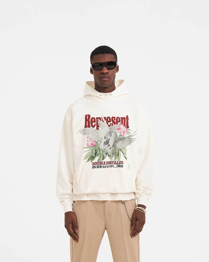 Pánské Mikina s Kapucí Represent Double Distilled Bílé | CZ-GYFXU7154