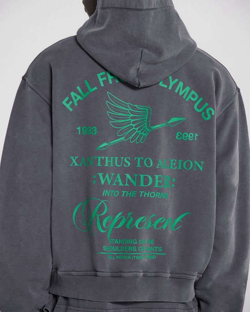 Pánské Mikina s Kapucí Represent Fall From Olympus Zip Tmavě Šedé Zelene | CZ-IQUVB9624