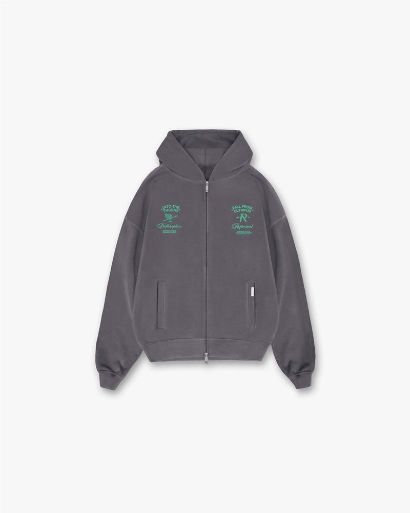 Pánské Mikina s Kapucí Represent Fall From Olympus Zip Tmavě Šedé Zelene | CZ-IQUVB9624