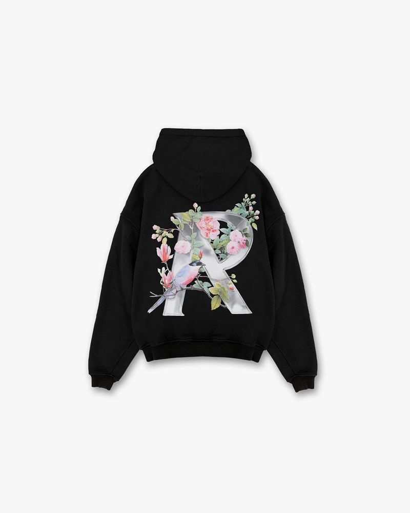 Pánské Mikina s Kapucí Represent Floral Initial Černé | CZ-MVHGW2574