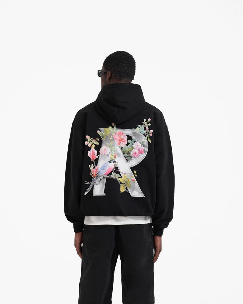 Pánské Mikina s Kapucí Represent Floral Initial Černé | CZ-MVHGW2574