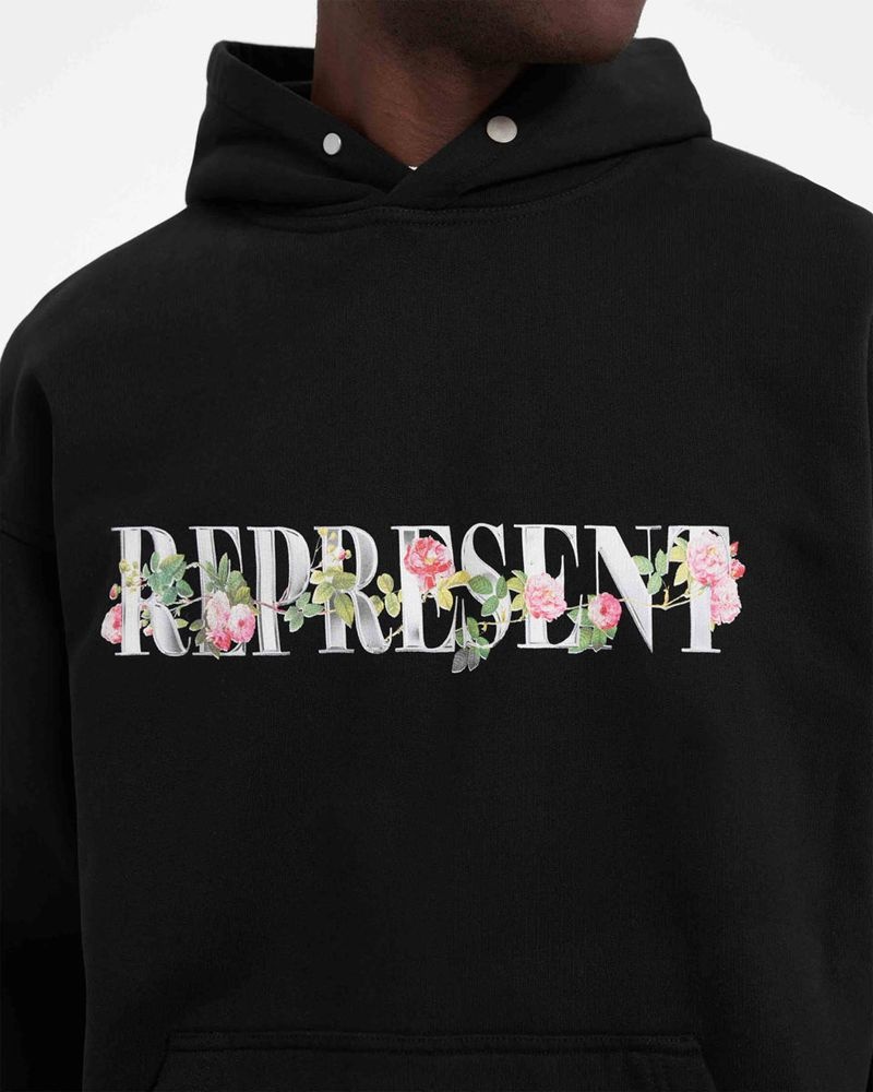 Pánské Mikina s Kapucí Represent Floral Initial Černé | CZ-MVHGW2574