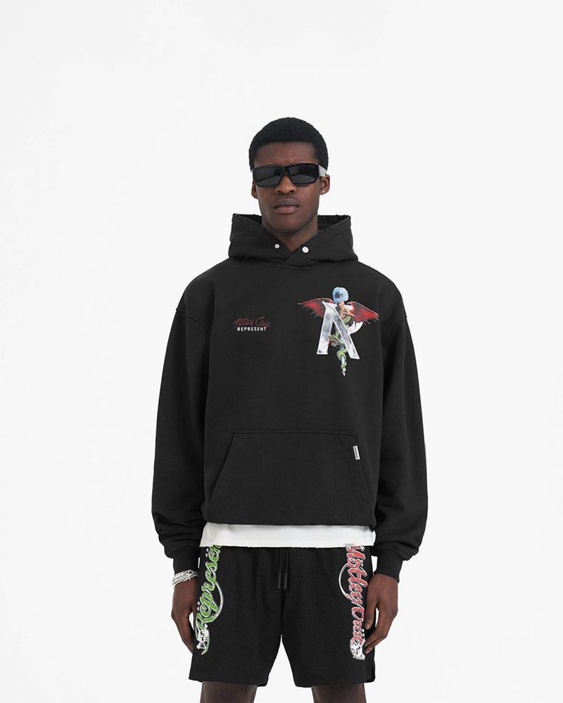 Pánské Mikina s Kapucí Represent Motley Crue Grafická Černé Černé Červené | CZ-KRJSV2403