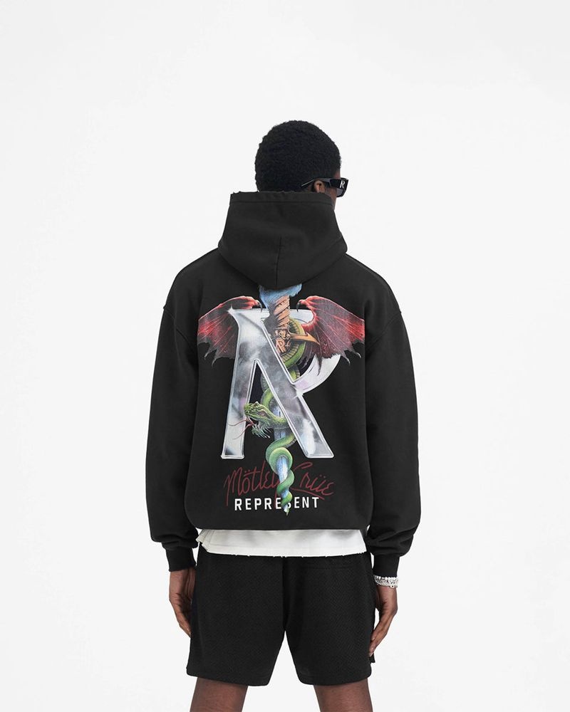 Pánské Mikina s Kapucí Represent Motley Crue Grafická Černé Černé Červené | CZ-KRJSV2403