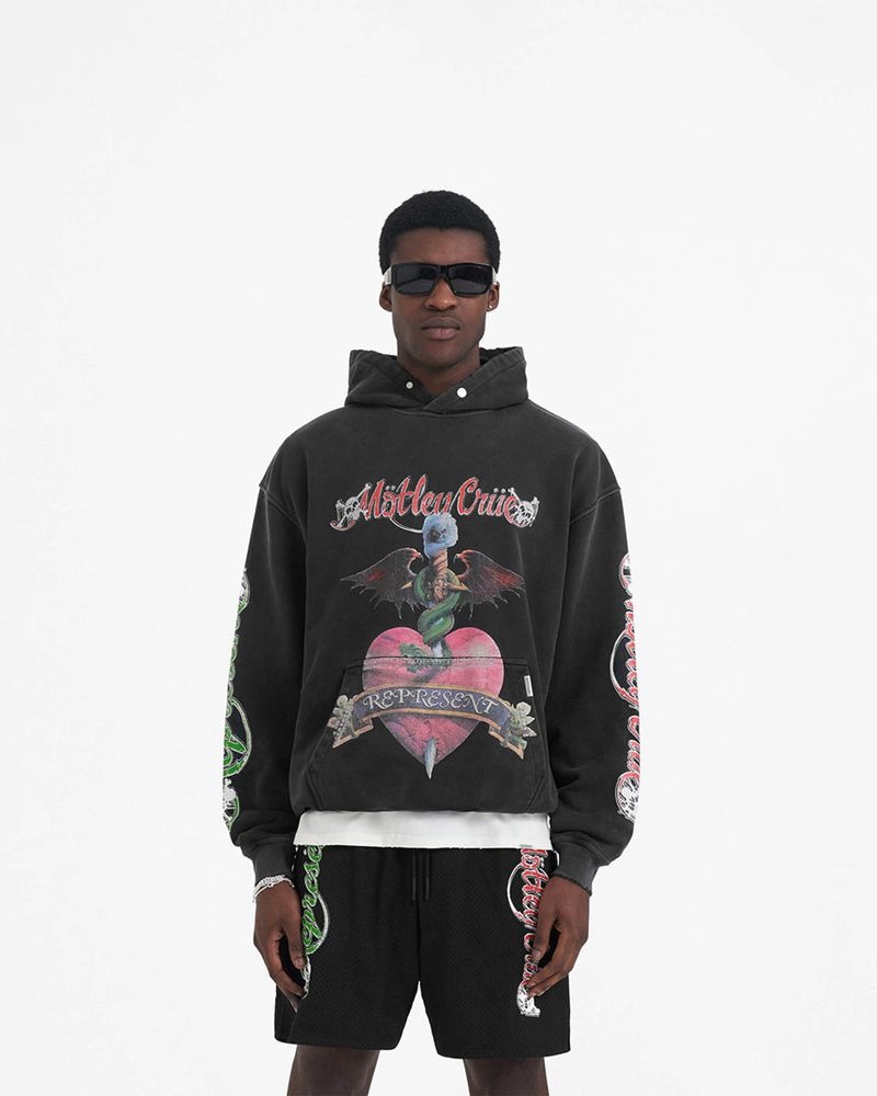 Pánské Mikina s Kapucí Represent Motley Crue Grafická Černé Viacfarebný | CZ-POXMN1602