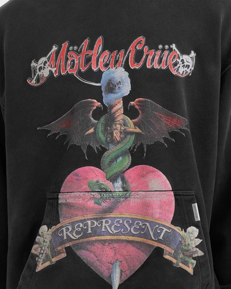 Pánské Mikina s Kapucí Represent Motley Crue Grafická Černé Viacfarebný | CZ-POXMN1602