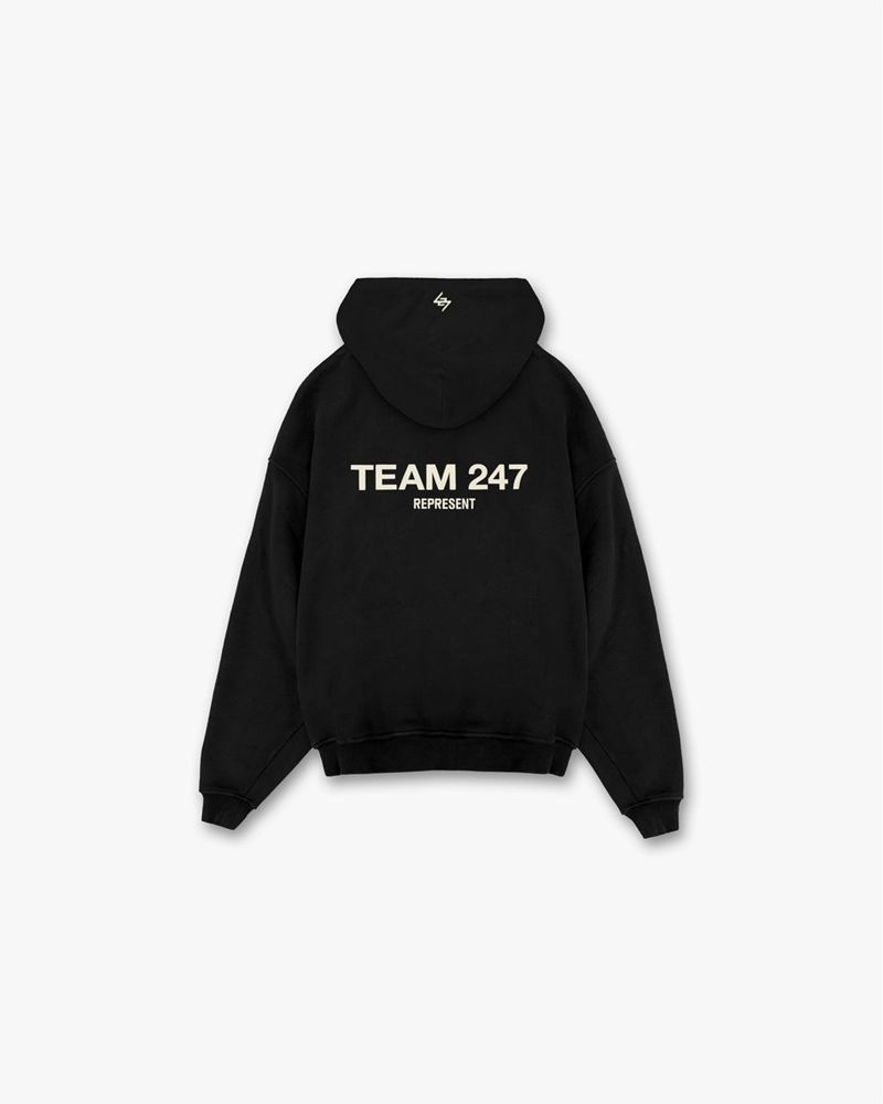 Pánské Mikina s Kapucí Represent Team 247 Oversized Černé | CZ-DGKOE0642