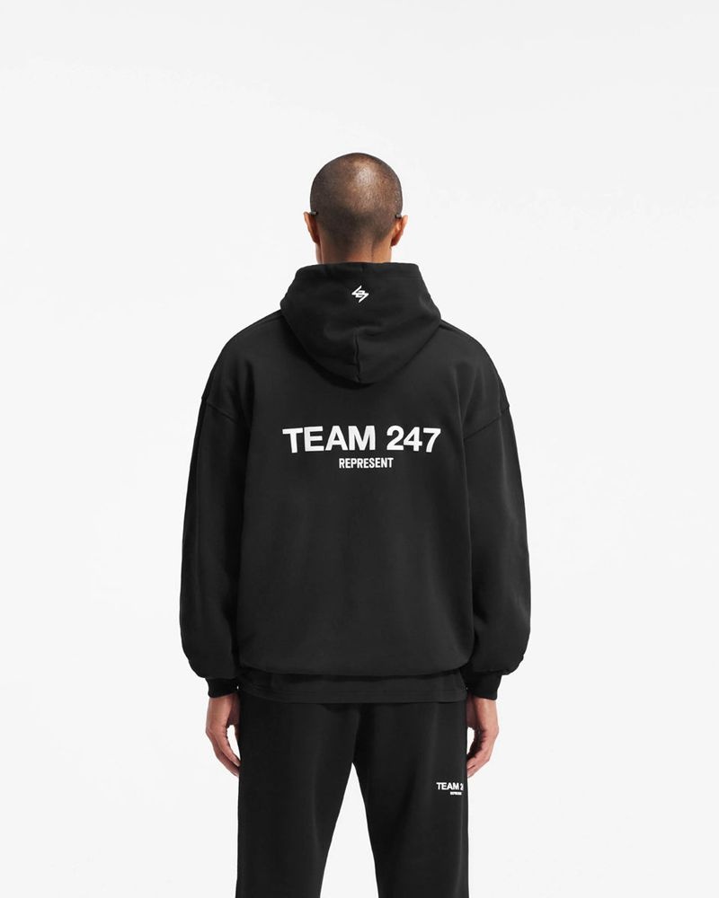 Pánské Mikina s Kapucí Represent Team 247 Oversized Černé | CZ-DGKOE0642