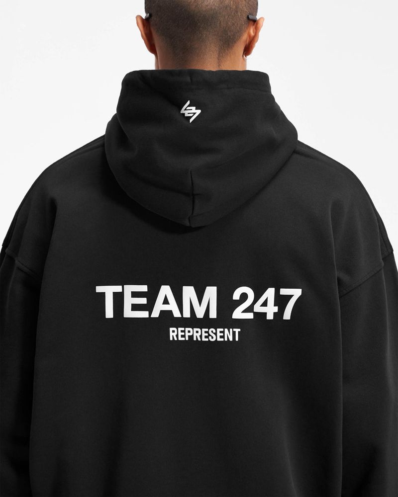 Pánské Mikina s Kapucí Represent Team 247 Oversized Černé | CZ-DGKOE0642