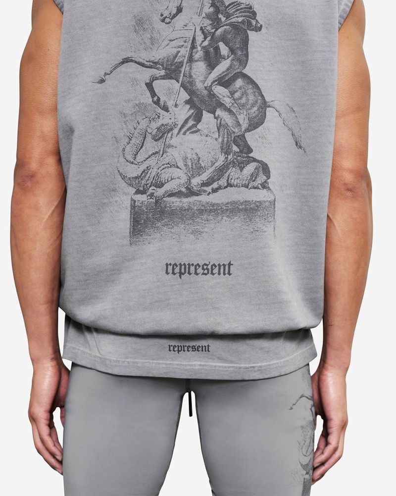 Pánské Mikina s Kapucí Represent Vintage 247 Bez Rukávů Šedé | CZ-FGPDI4386