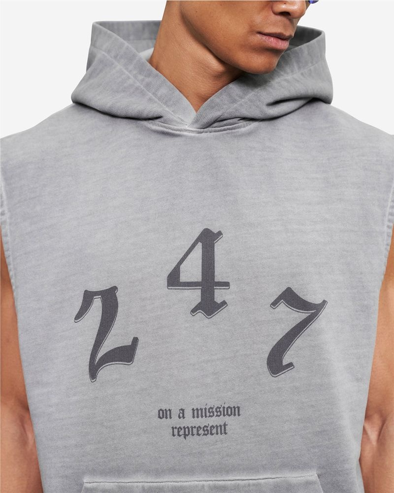 Pánské Mikina s Kapucí Represent Vintage 247 Bez Rukávů Šedé | CZ-FGPDI4386