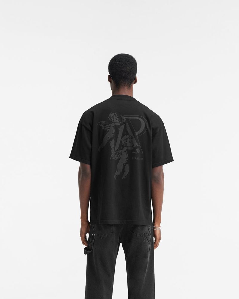 Pánské Tričko Represent Cherub Initial Černé | CZ-LSZTU9582