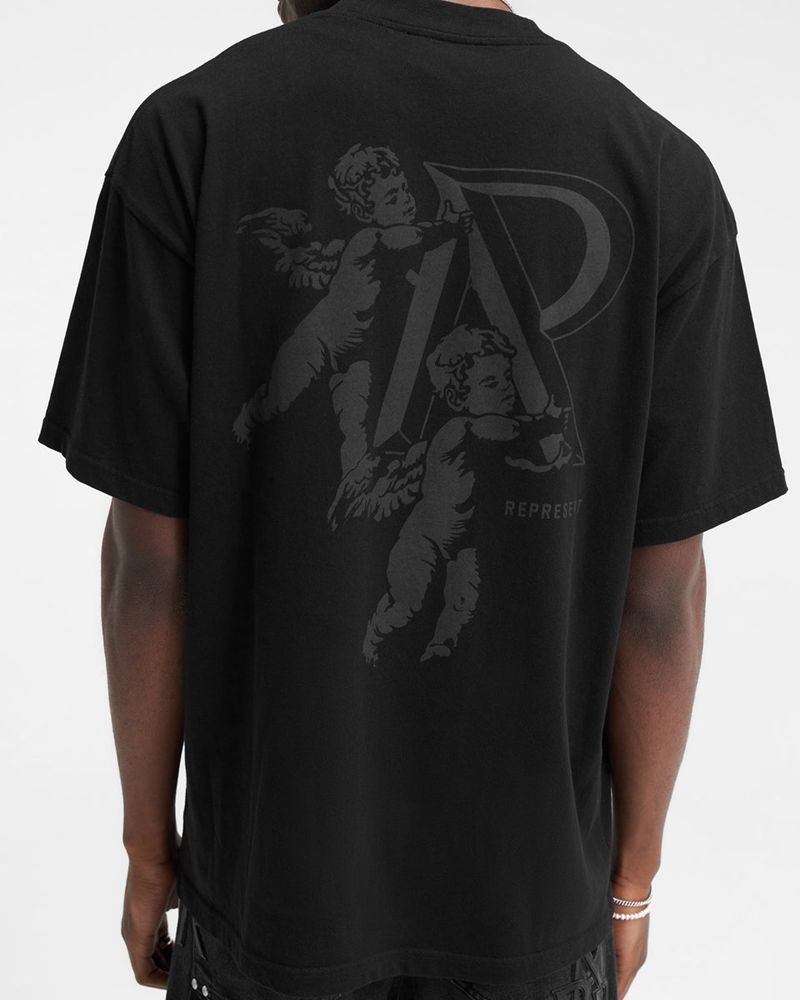 Pánské Tričko Represent Cherub Initial Černé | CZ-LSZTU9582