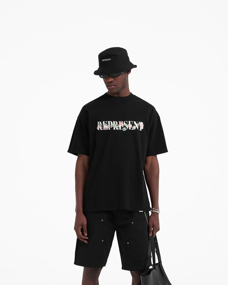 Pánské Tričko Represent Floral Initial Černé | CZ-QRSBW4872