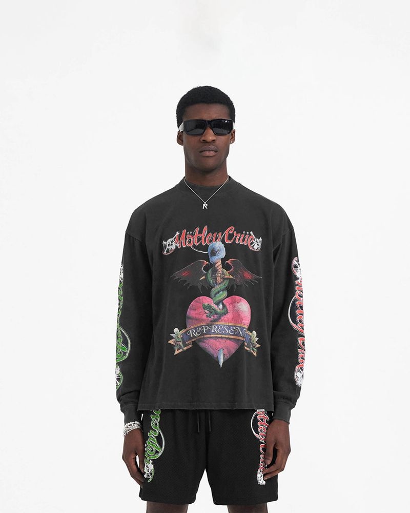 Pánské Tričko Represent Motley Crue Long Sleeve Černé | CZ-DWGUZ5024