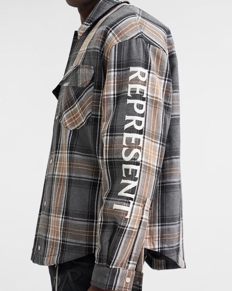 Pánské Tričko Represent Prošívaný Flannel Šedé Hnědé | CZ-PSTIU9736