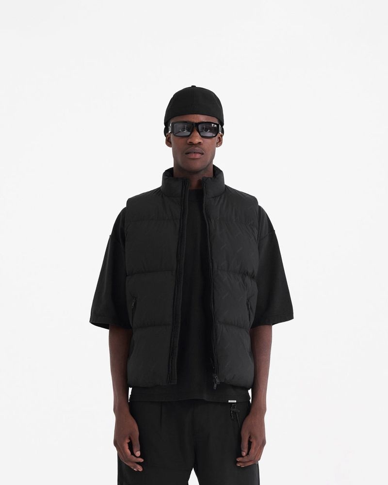 Pánské Vesta Represent All Over Logo Puffer Černé | CZ-VEBYK7583