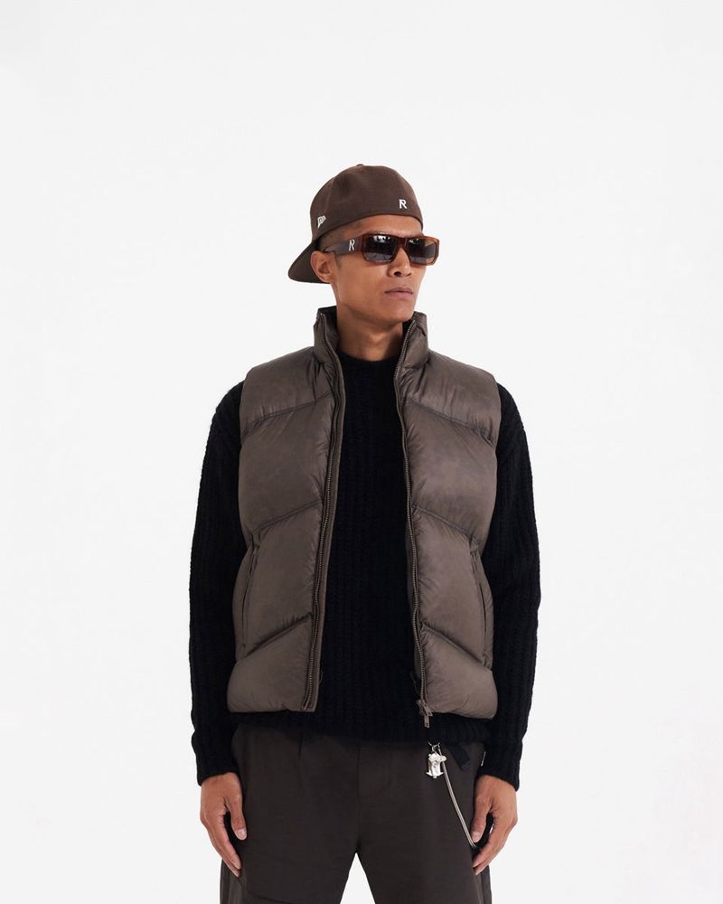 Pánské Vesta Represent Washed Brown Puffer Tmavě Hnědé | CZ-WSDEA8294