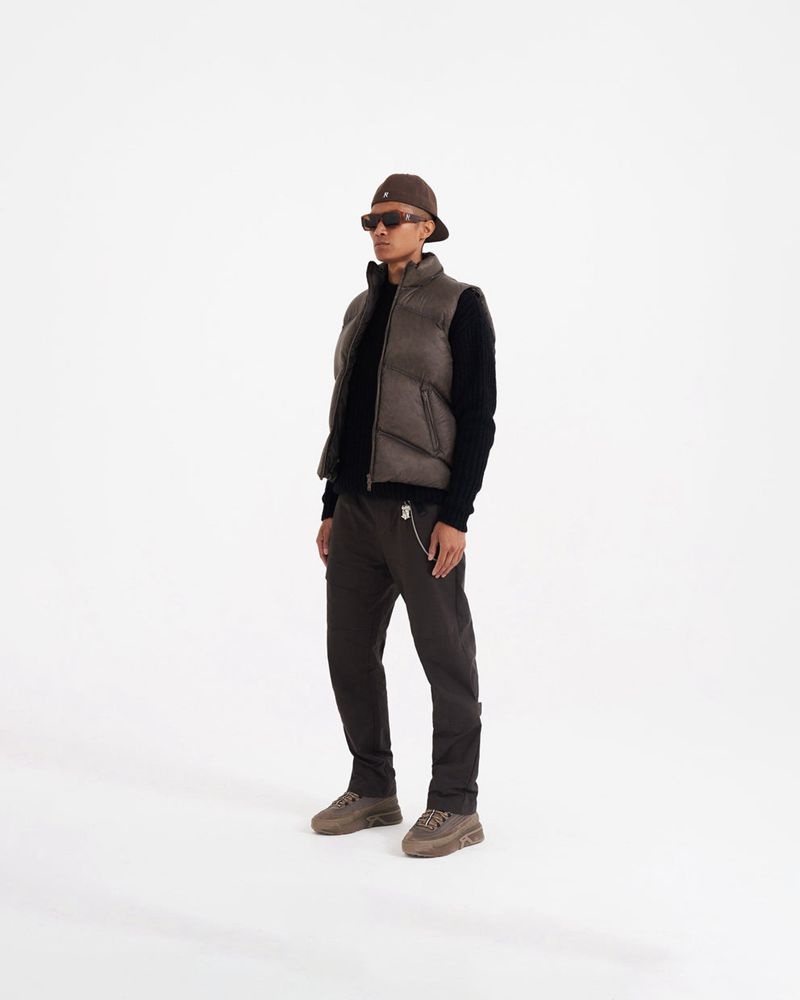 Pánské Vesta Represent Washed Brown Puffer Tmavě Hnědé | CZ-WSDEA8294